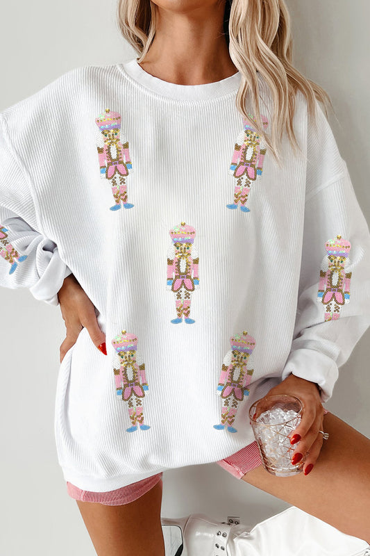 White Corded Sequin Nutcracker Sweatshirt