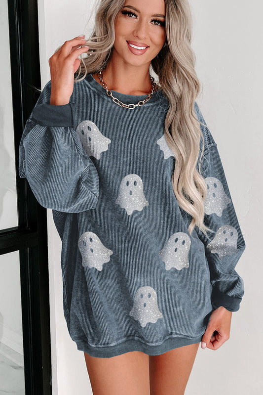 Blue Halloween Ghost Corded Sweatshirt