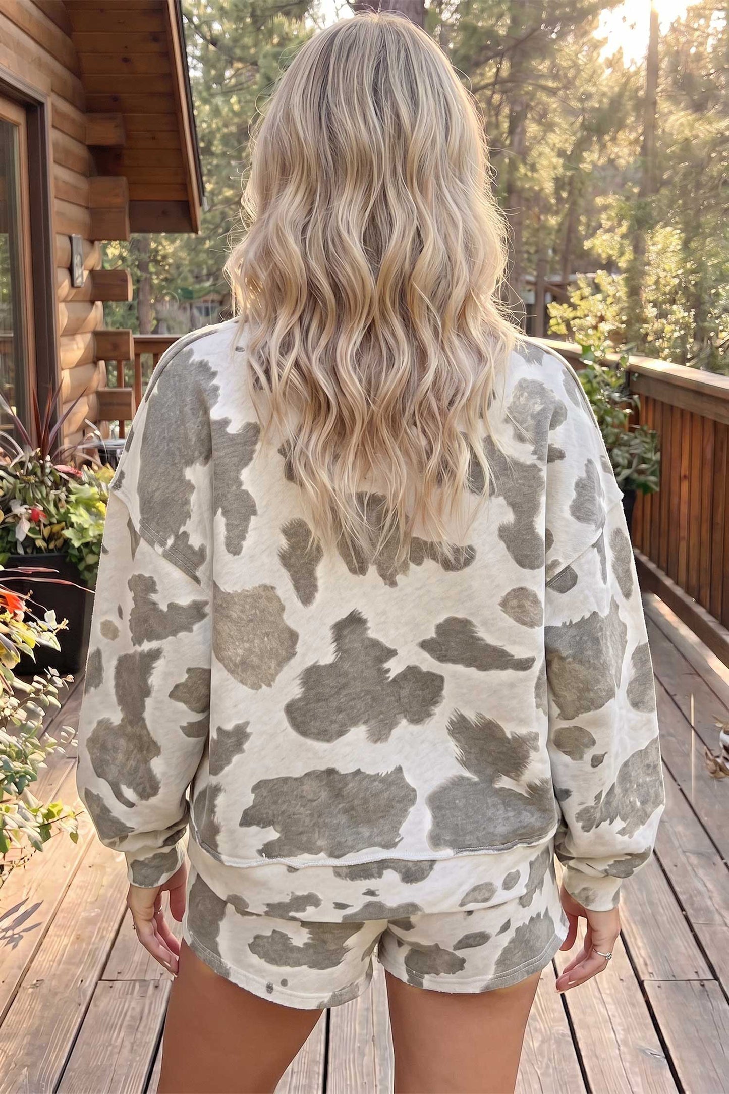Grey Cow Print Western Two-Piece Set