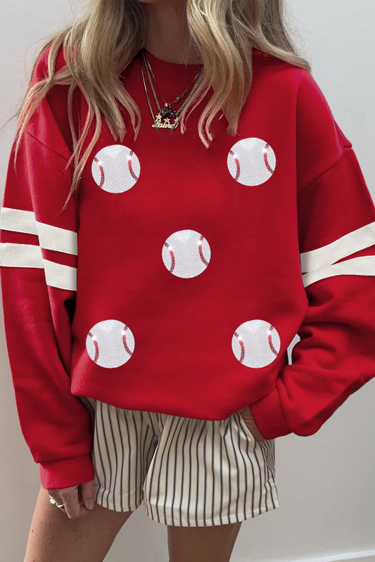 Red Glitter Baseball  Sweatshirt