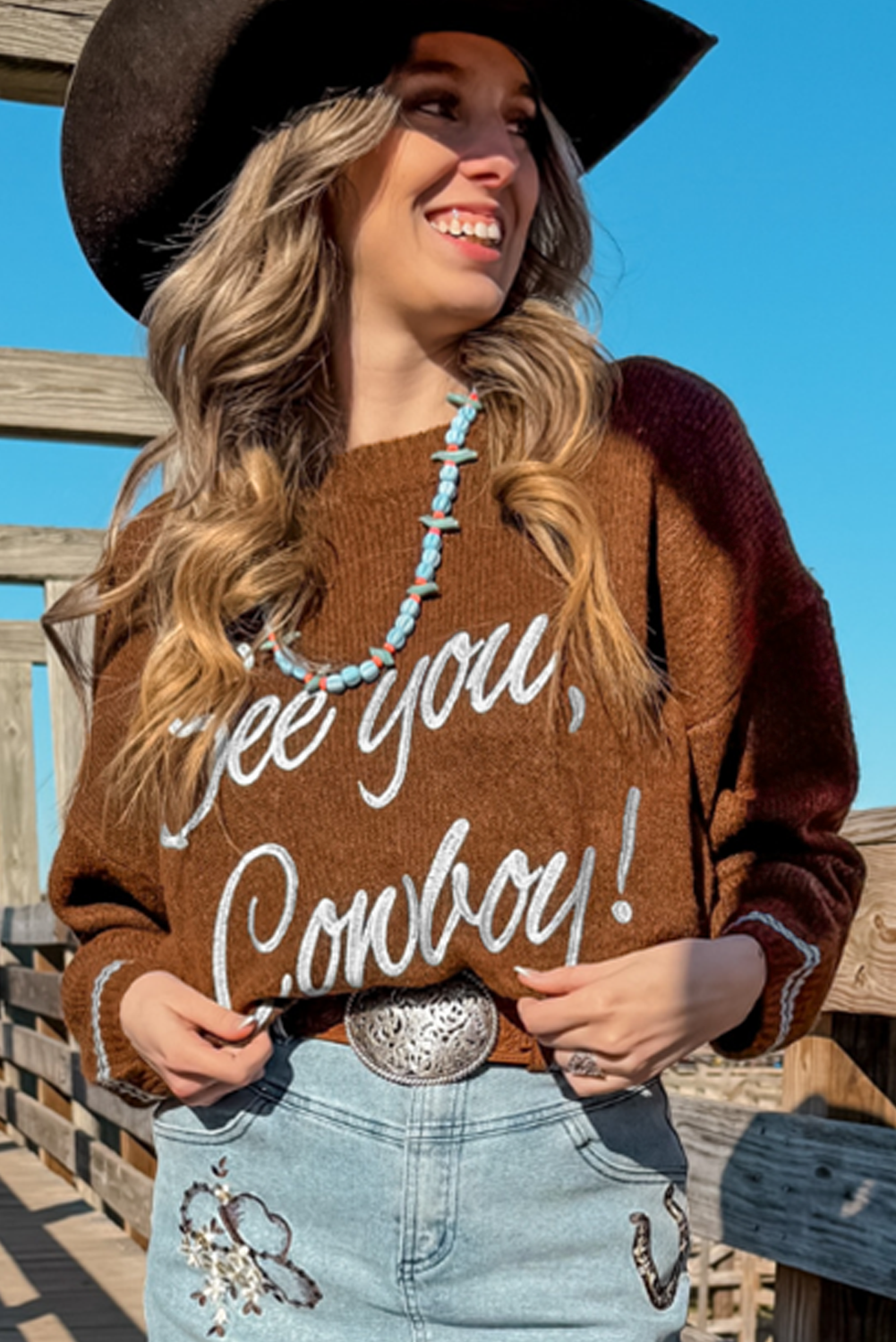 See You Cowboy Embroidered Sweater