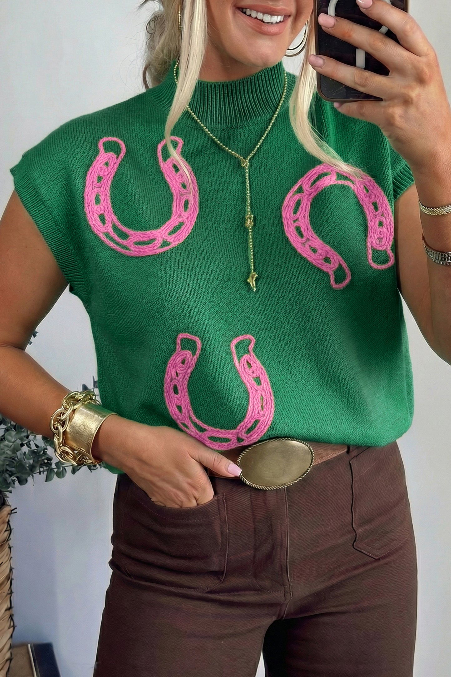 Horseshoes Mock Neck Sweater