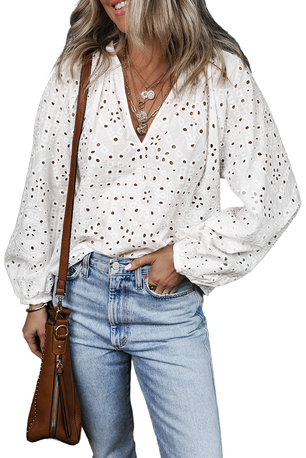 White Eyelet Embroidered Blouse