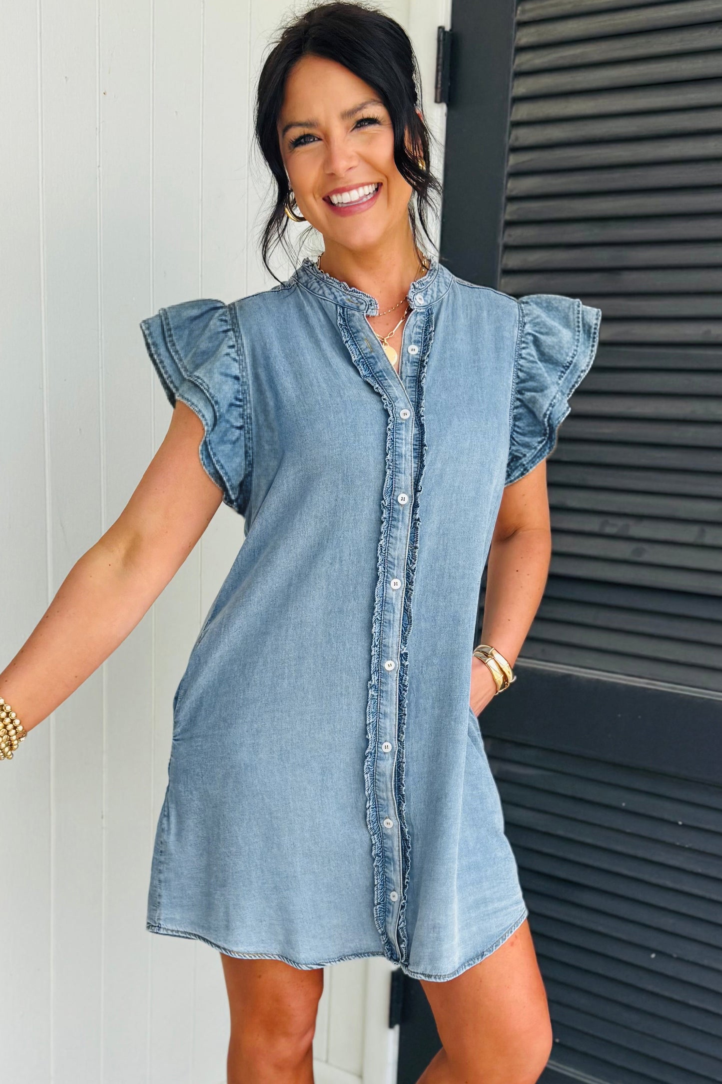 Frilled Denim Dress
