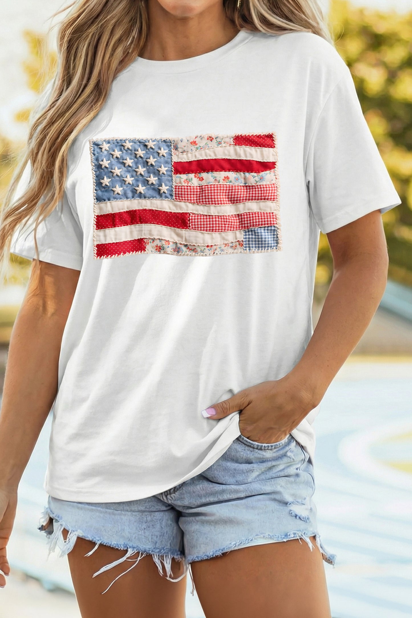 Patchwork Printed American Flag Tee