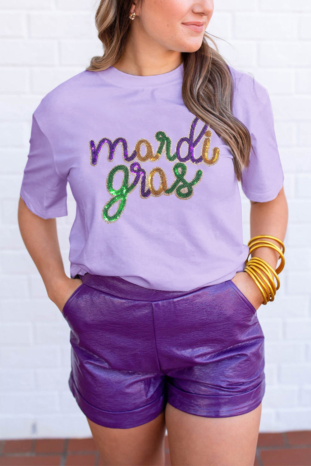 Sequin Mardi Gras Crewneck Tee