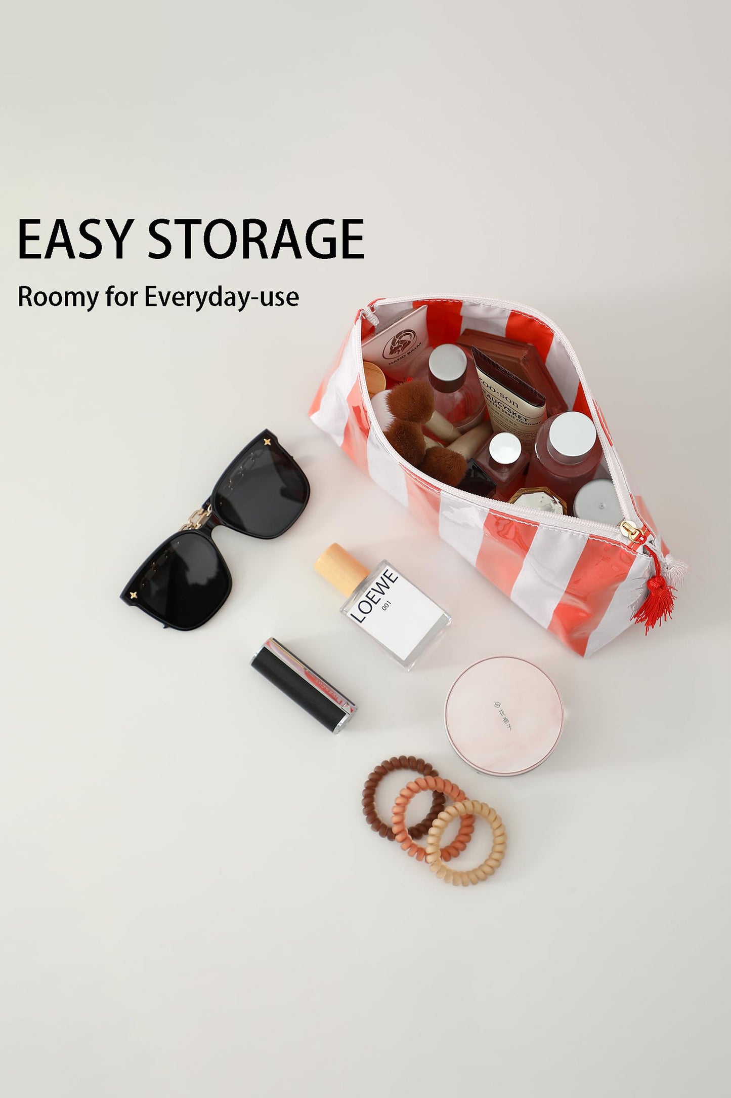 Striped Vinyl Waterproof  Zipper Bag