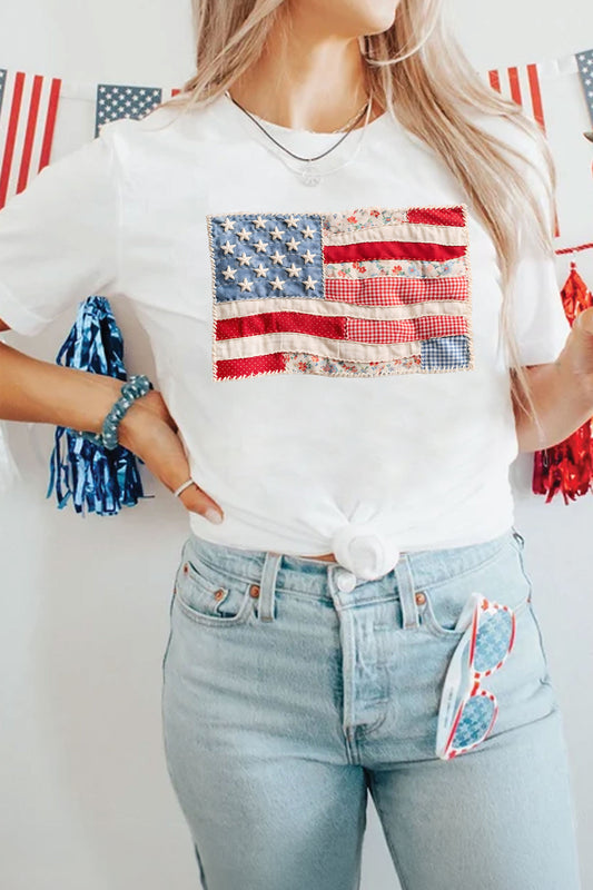 Patchwork Printed American Flag Tee
