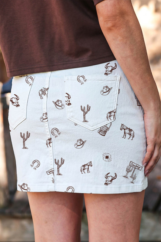 Western Print Denim Skirt