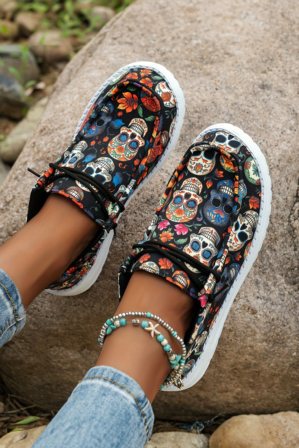 Sugar Skull Print Lace Up Shoes
