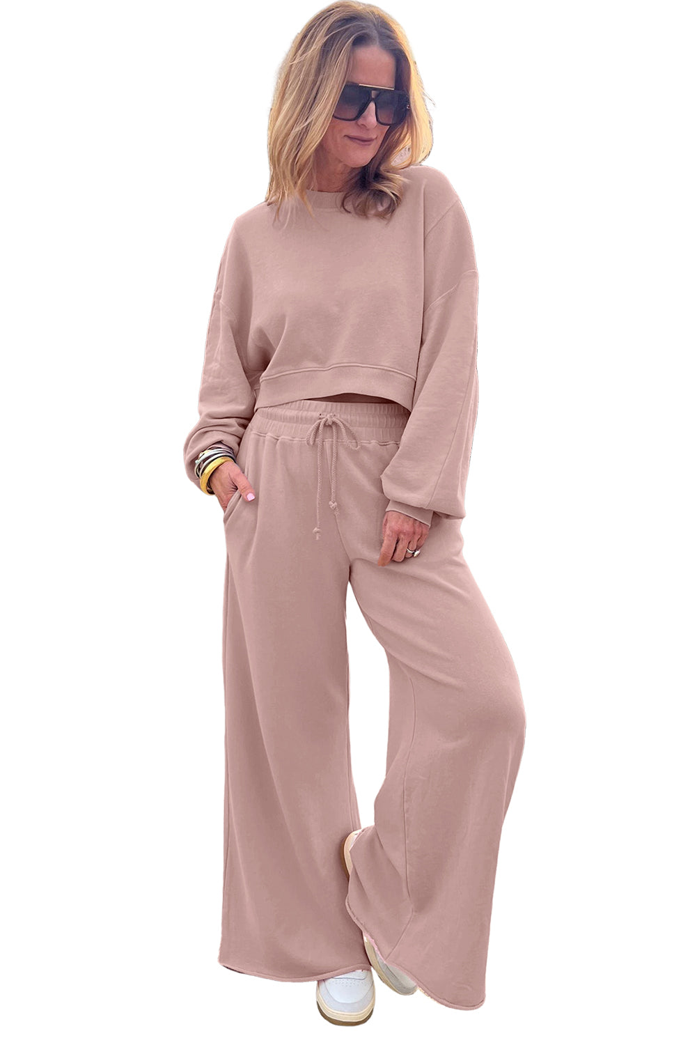 Crop Pullover and Wide Leg Pants Set