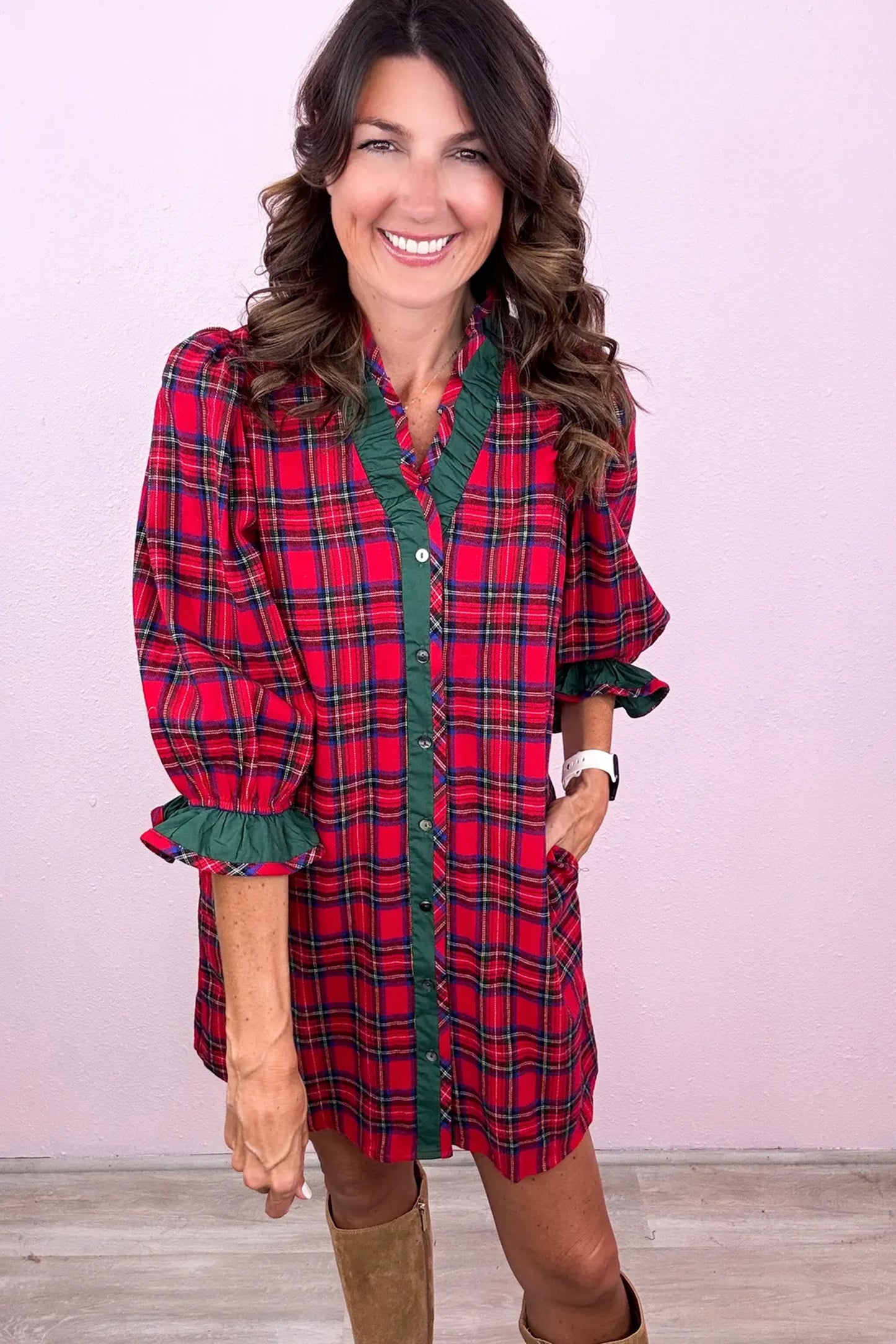Festive Red Plaid Dress
