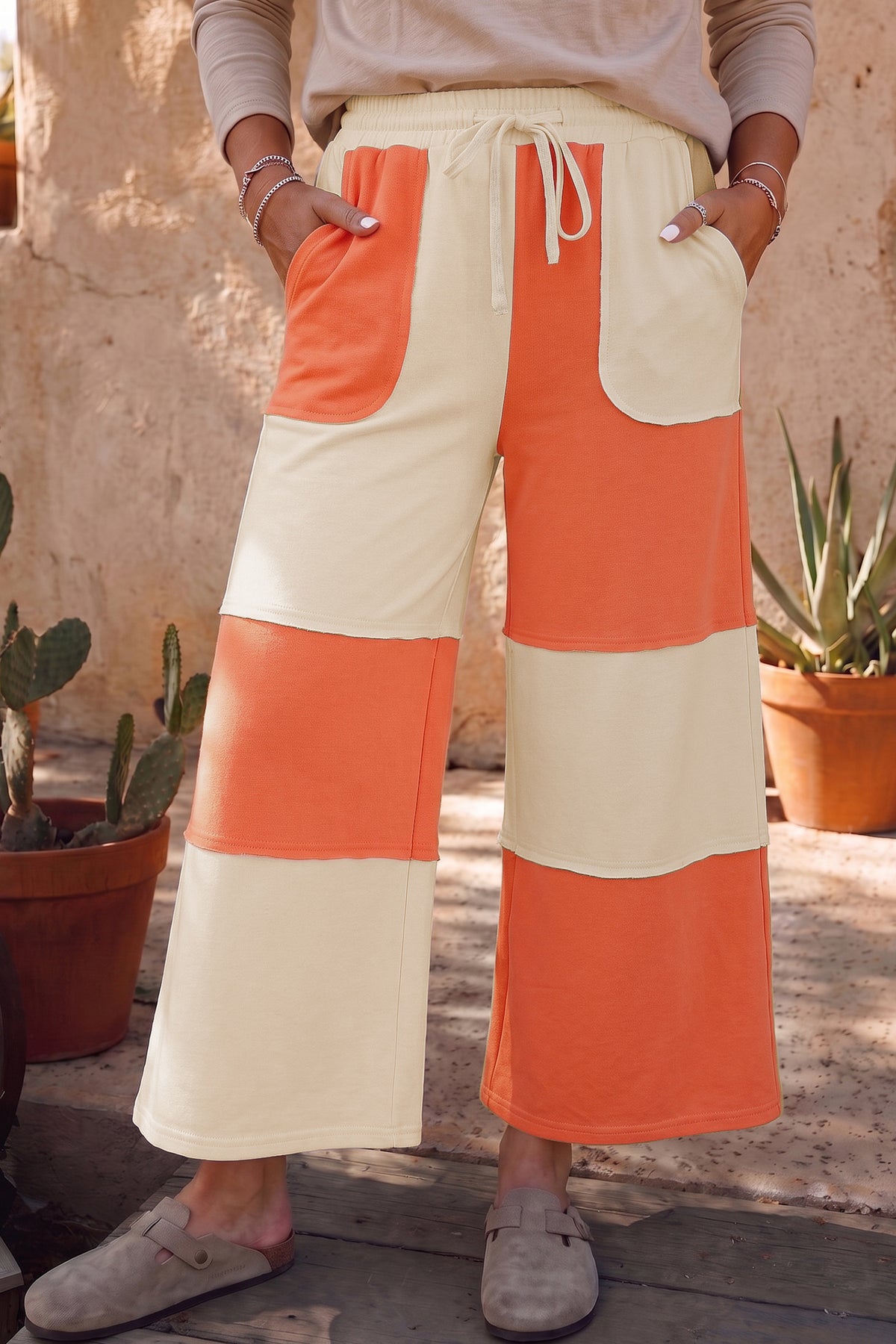 Raw Seam Patchwork Wide Leg Pants