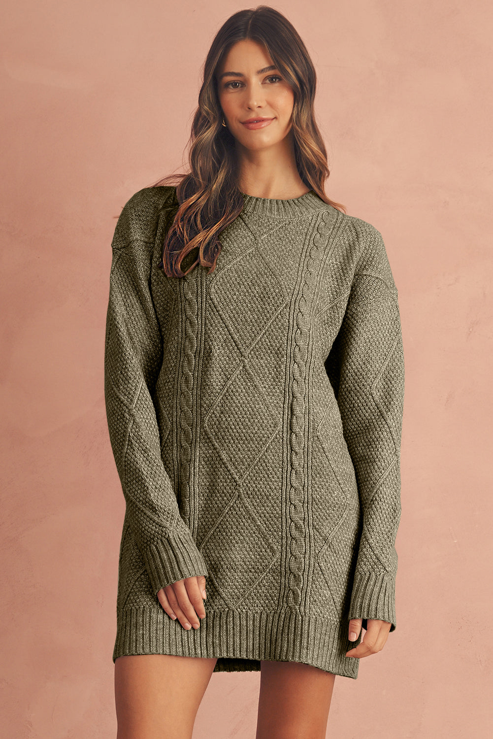 Relaxed Cable Knit  Sweater Dress