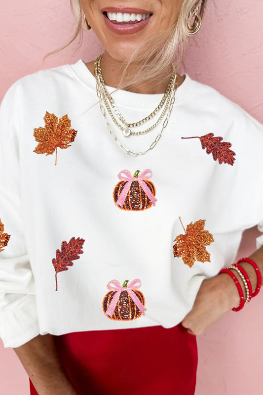 Fall Leaf and Pumpkin Sequin Sweatshirt