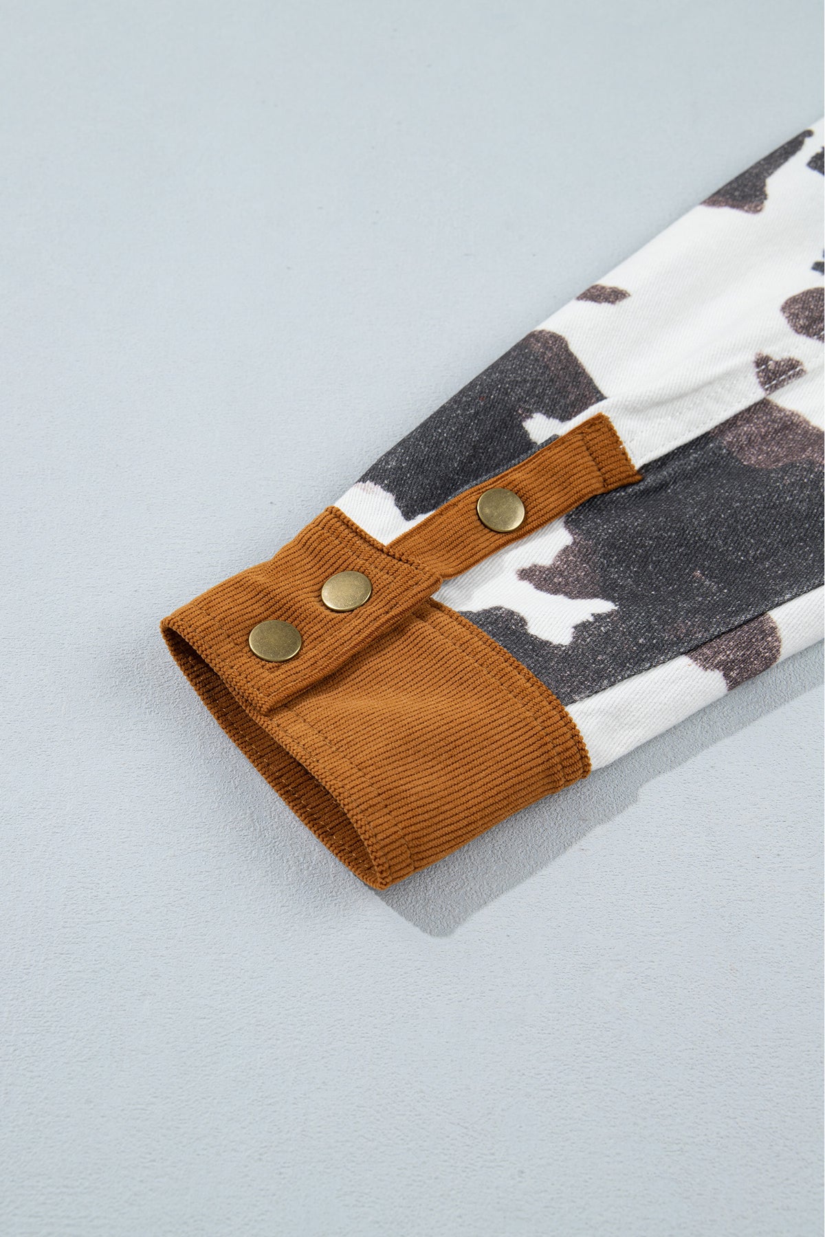 Cow Print Button-Up Denim Jacket