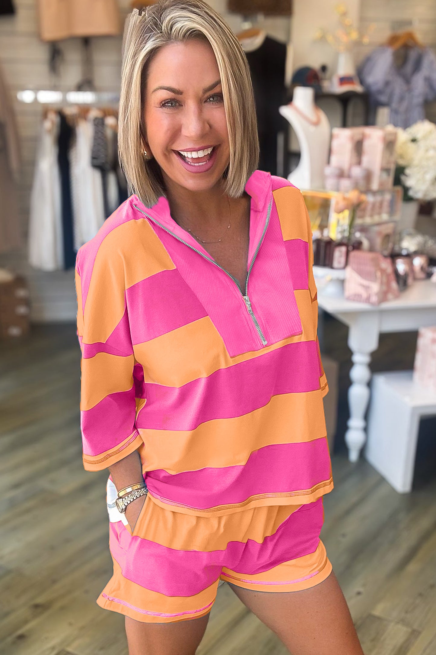Half Zip Tee Two-Piece Set