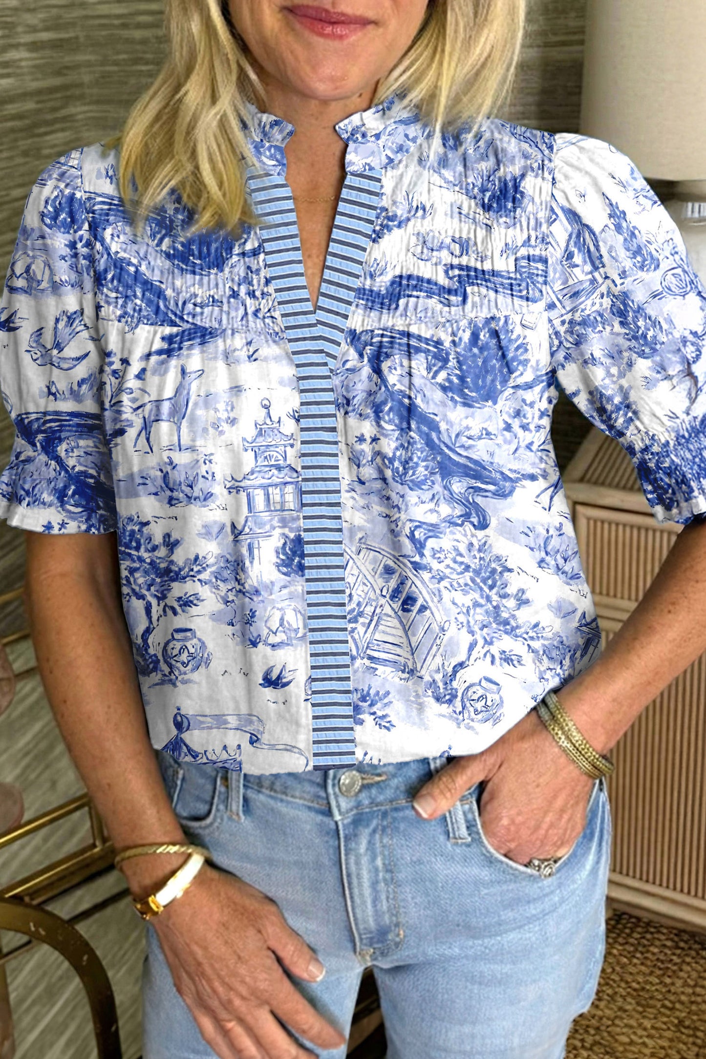 Blue Toile Blouse