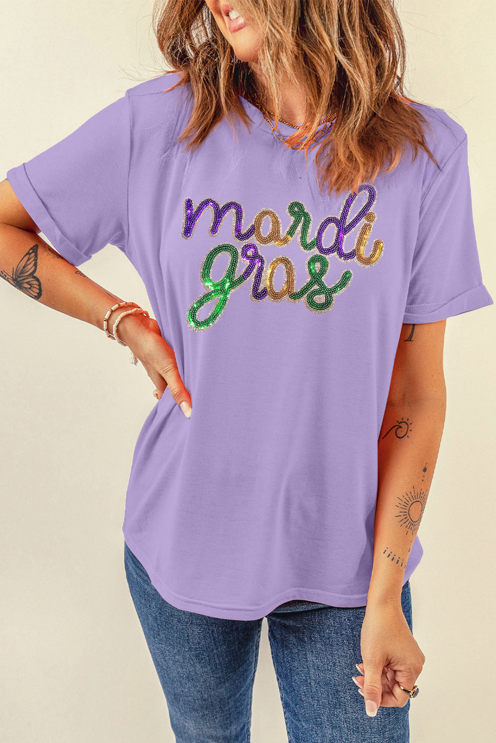Sequin Mardi Gras Crewneck Tee