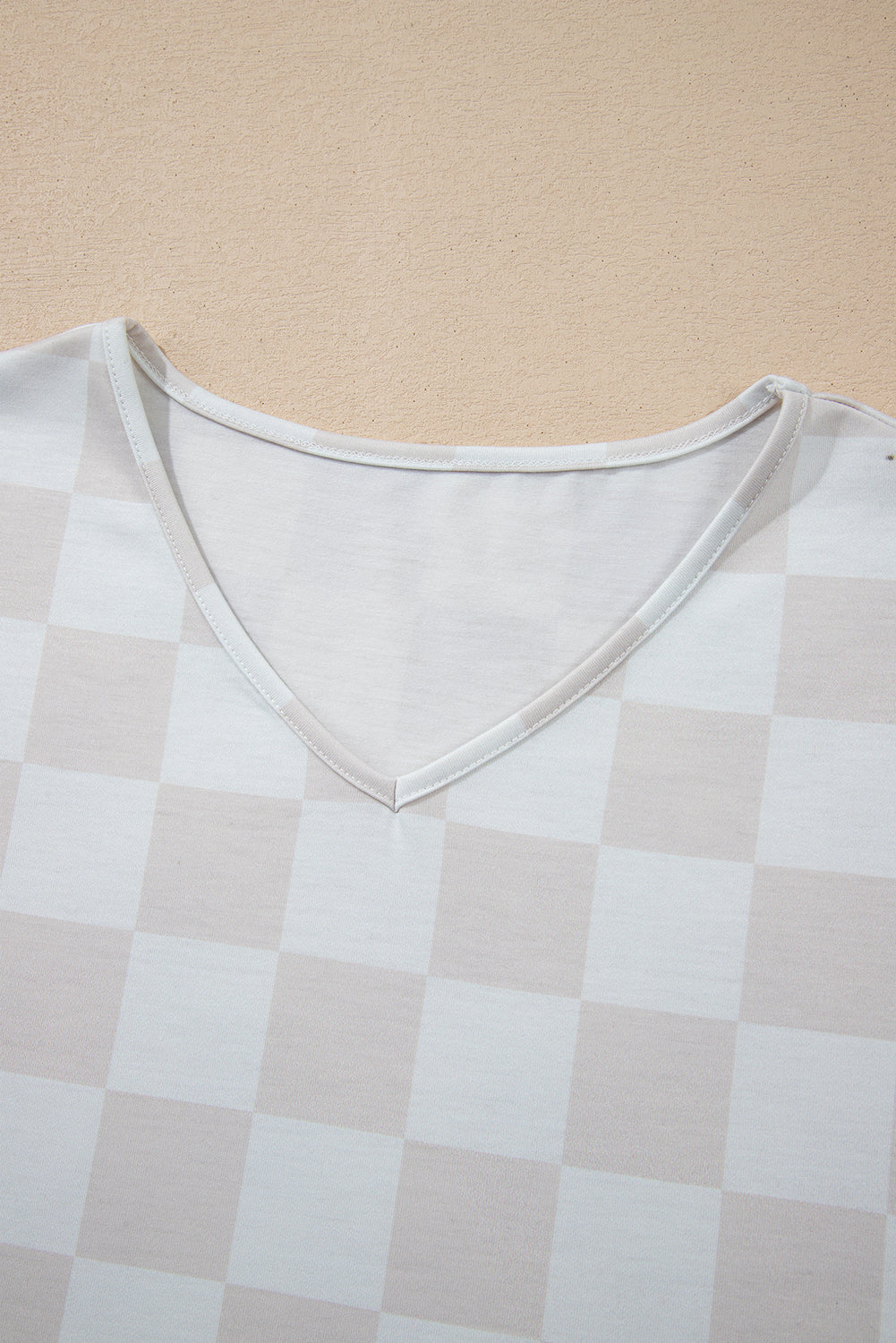 Beige Checkered  Drawstring Shorts Pajama Set