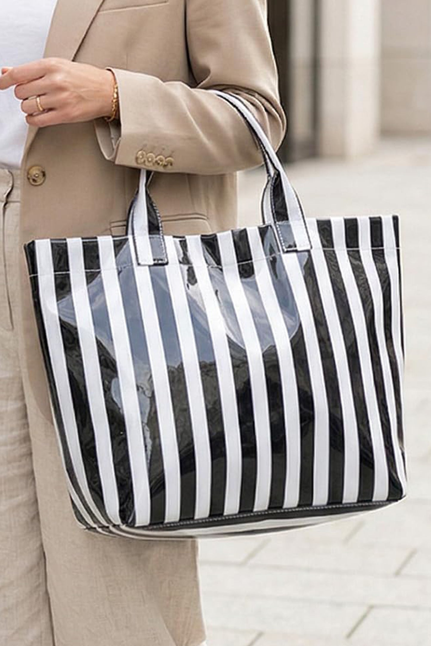 Large Waterproof Striped Carryall Tote Bag