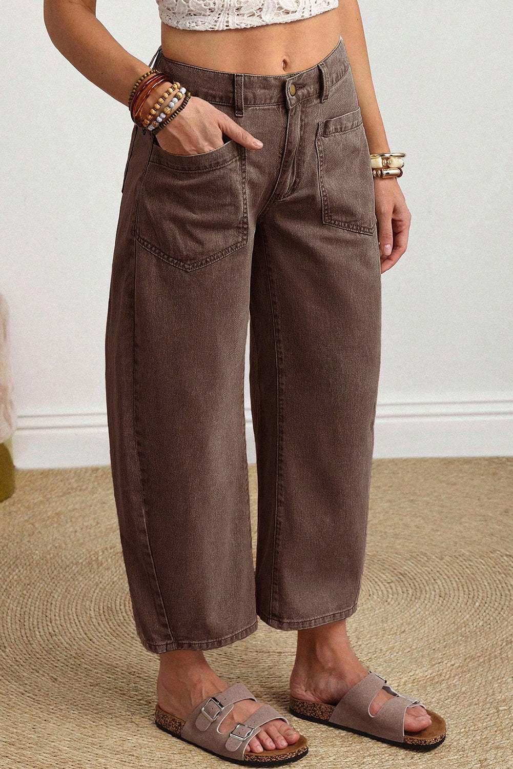 Patch Pocket Ankle-length Barrel Jeans