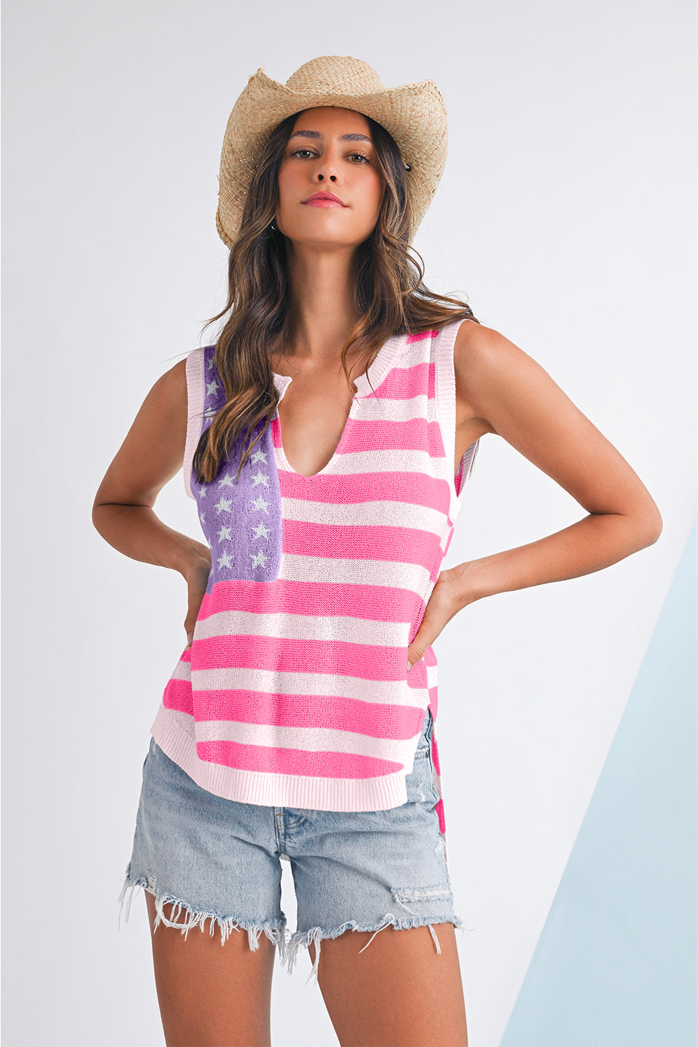 USA Flag Sleeveless Summer Sweater