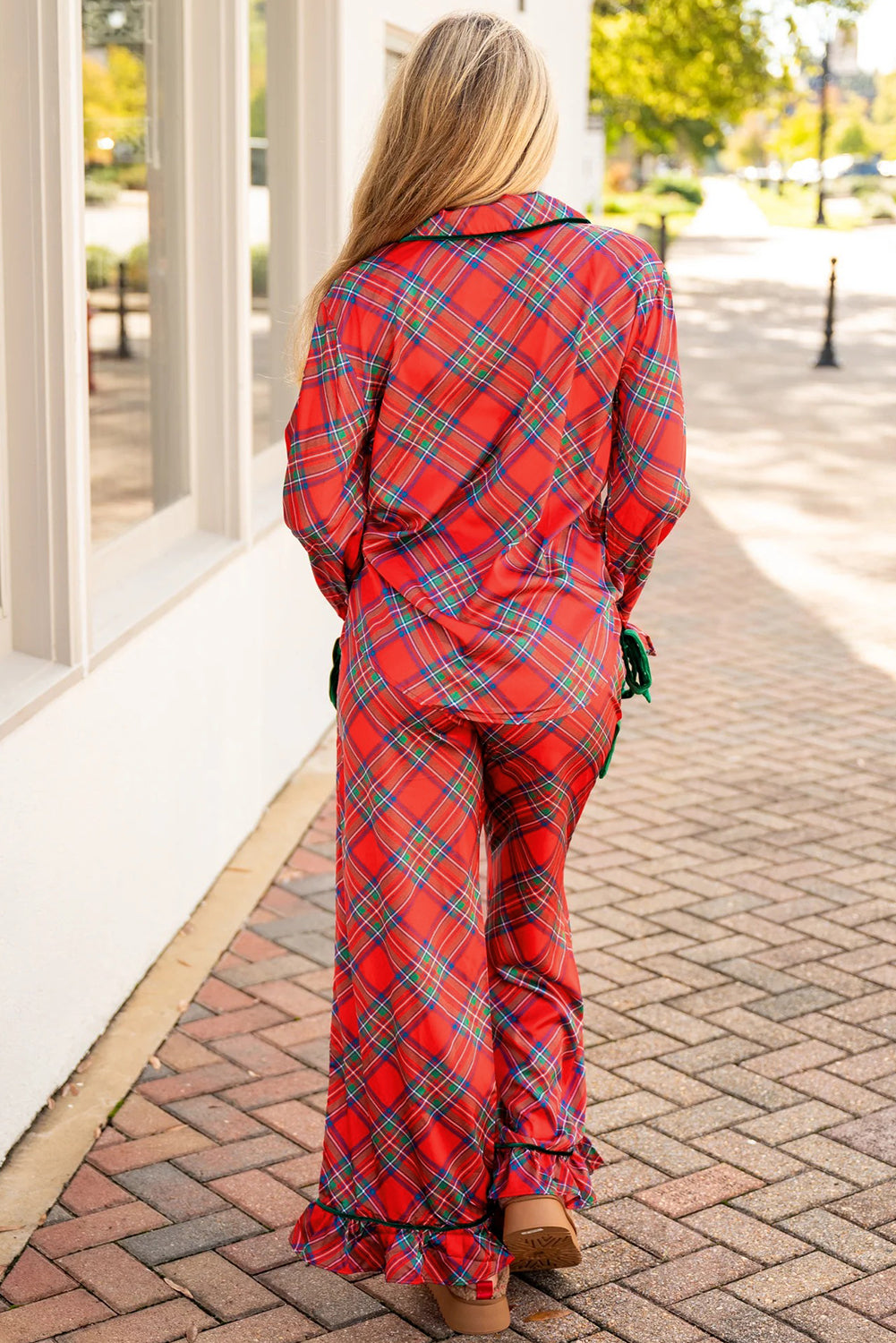 Red Christmas Plaid Satin Pajamas