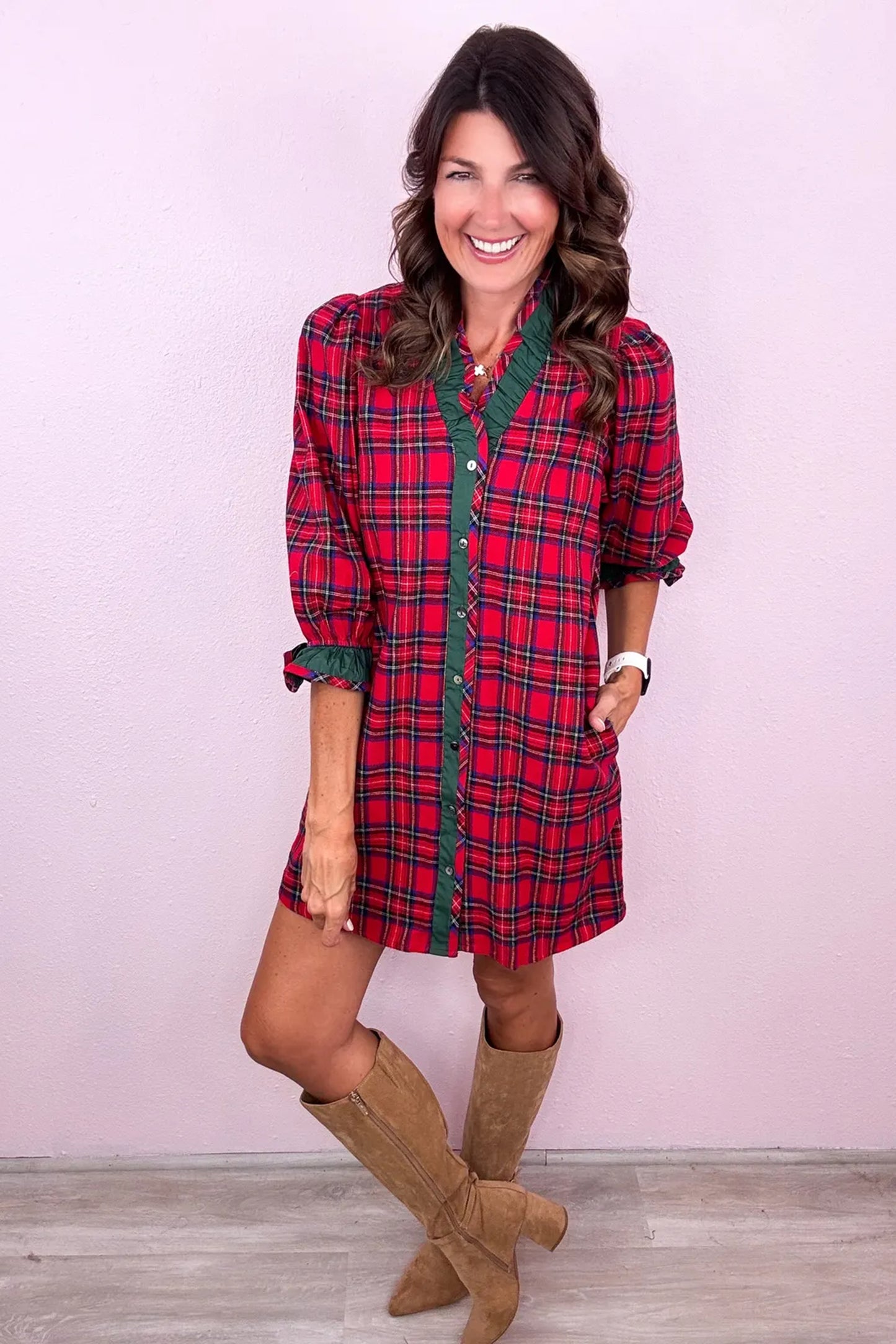 Festive Red Plaid Dress