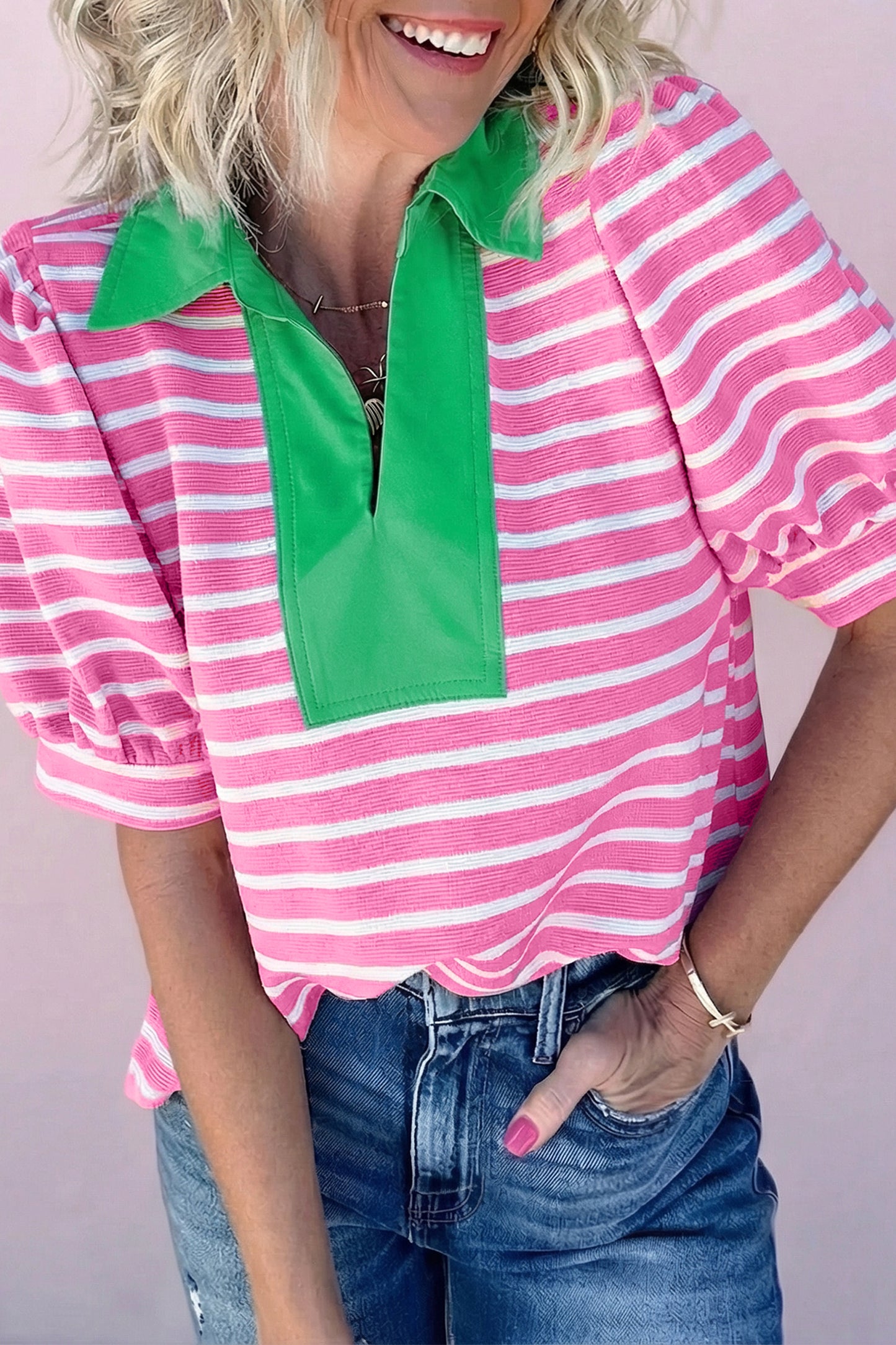 Striped Puff Sleeve Top