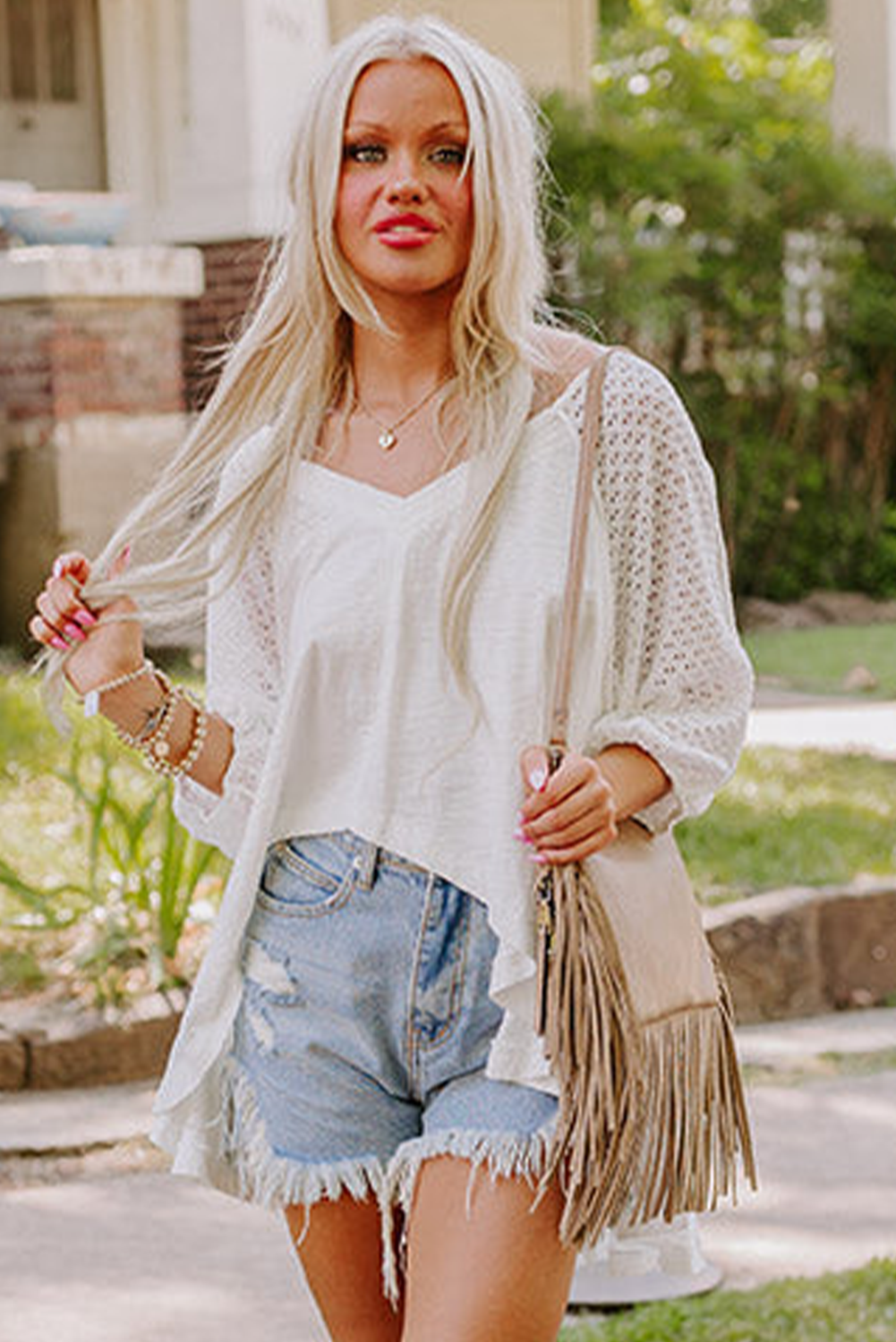 White Eyelet Patchwork Oversized Top