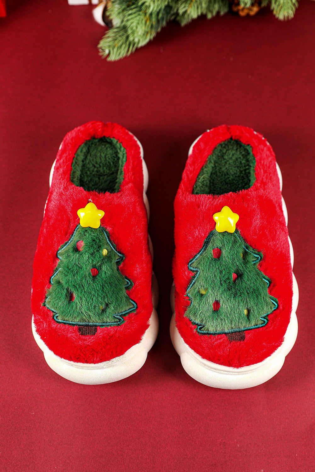 Christmas Tree Plush Slippers