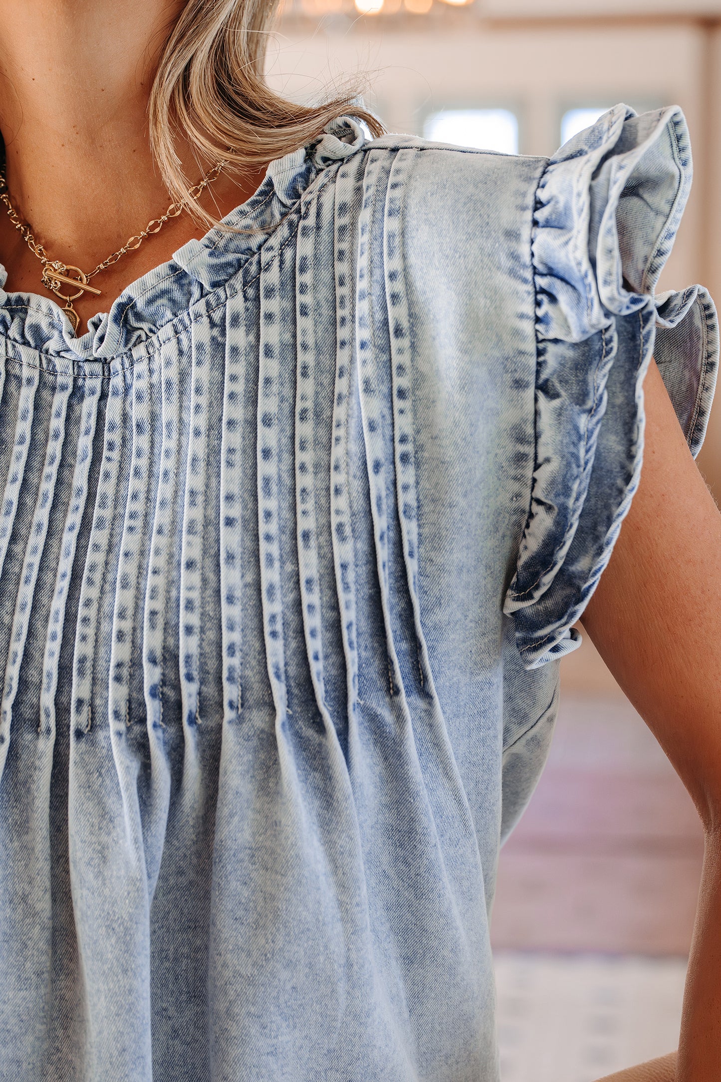 Pleated Denim Top