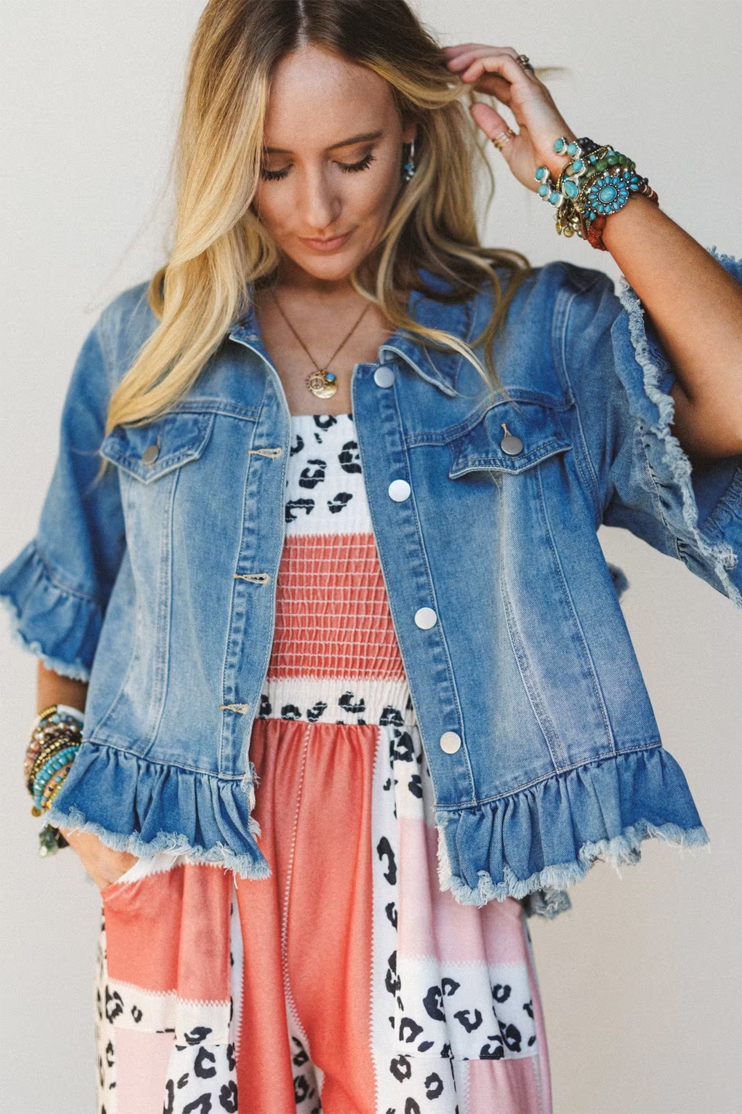 Ruffle Hem Denim Jacket