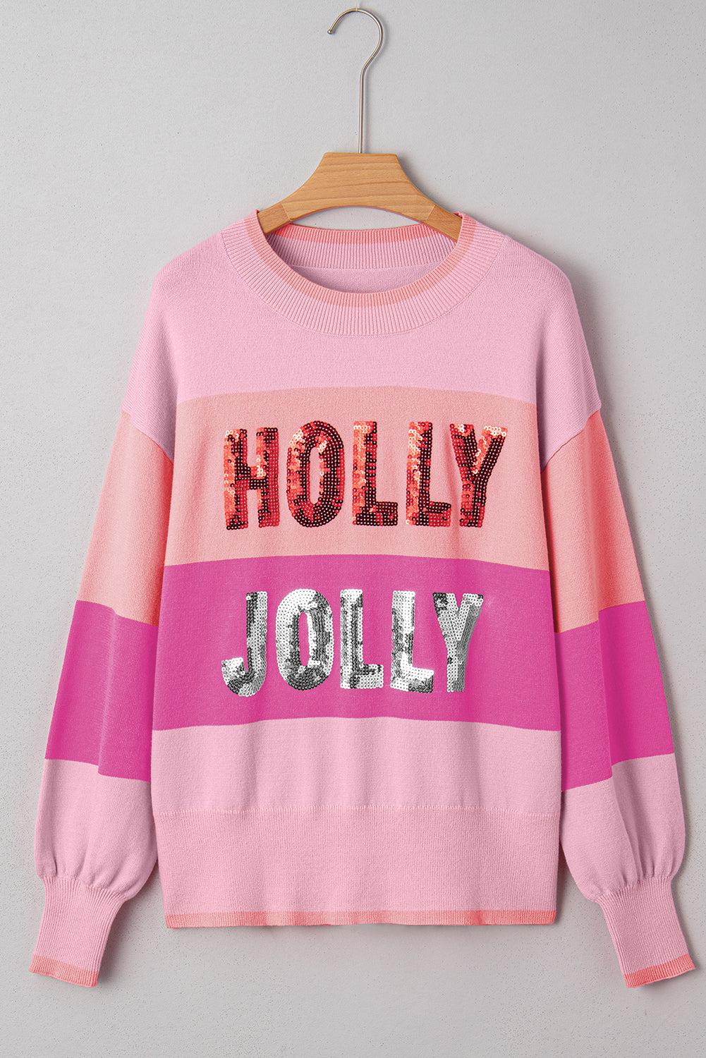 Pink HOLLY JOLLY Sequined Sweater