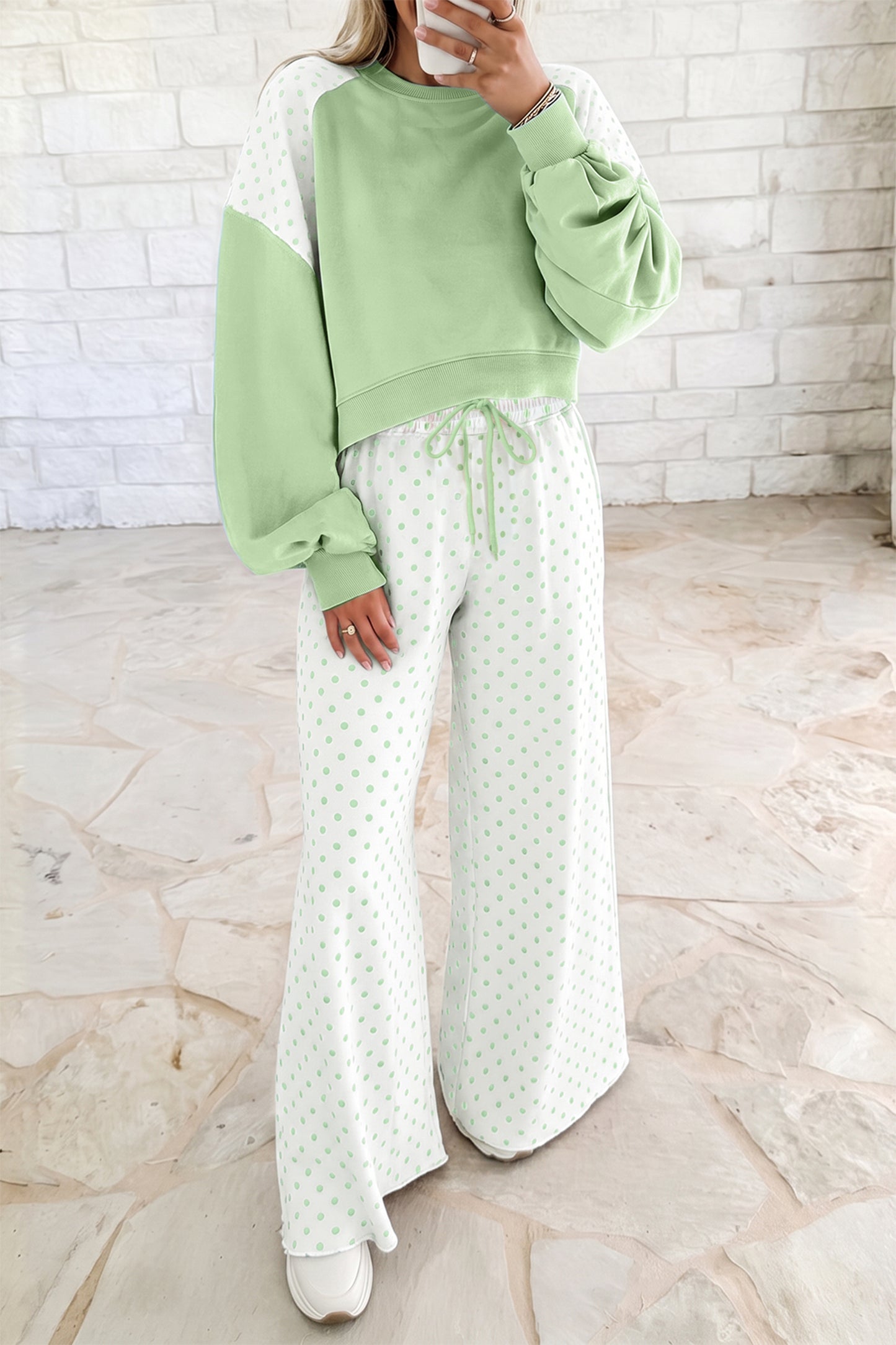 Polka Dot Patchwork Pants Set