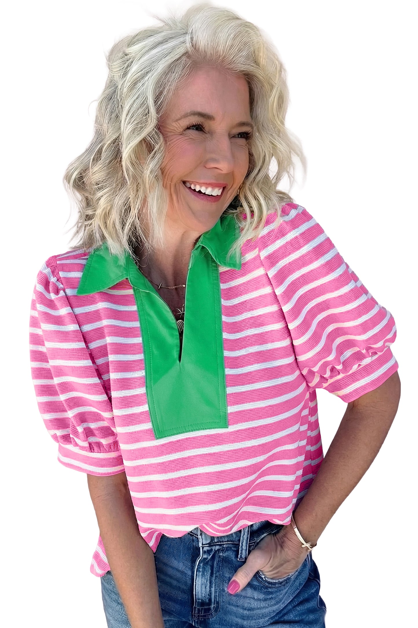 Striped Puff Sleeve Top