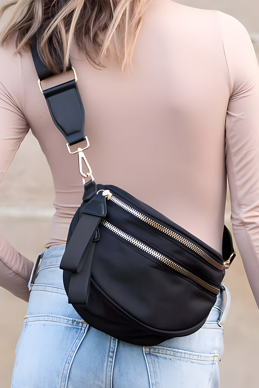Wide Strap Zipper Crossbody Bag