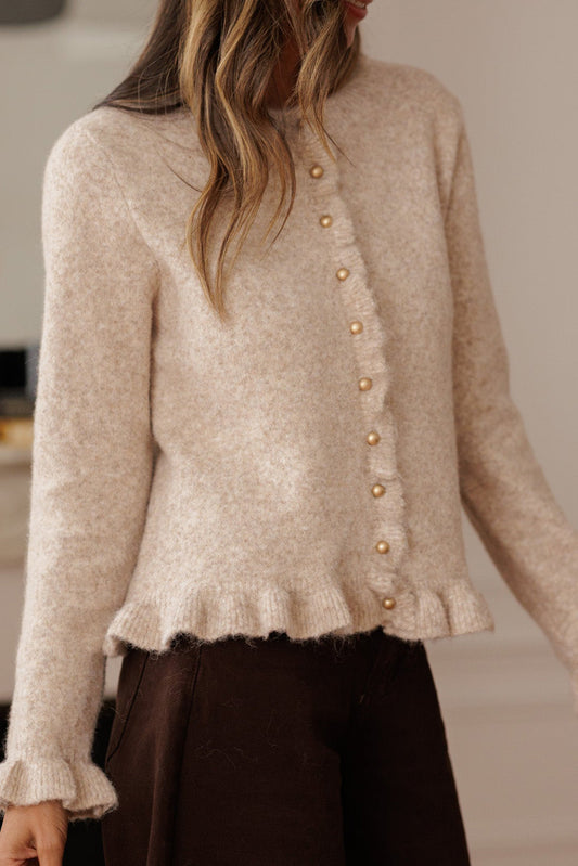 Oatmeal Ruffle Trim Cardigan