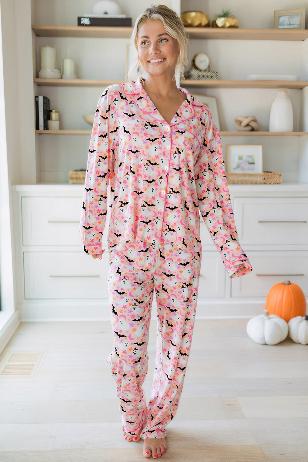 Pink Cute Halloween Ghost Pajama Set
