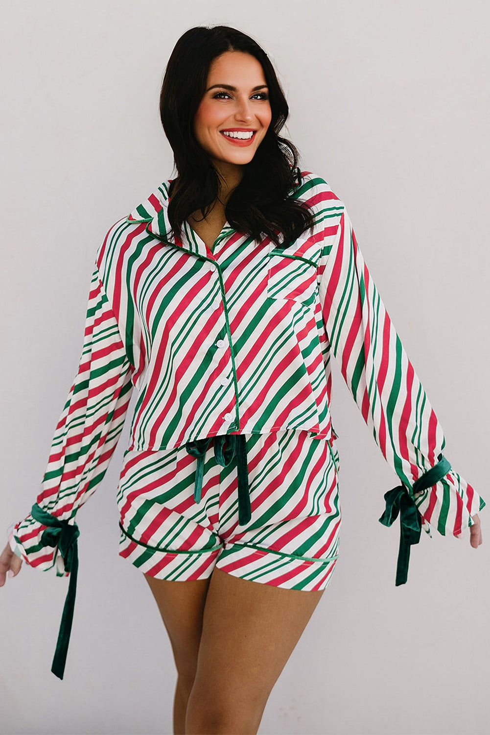 Striped Velvet Ribbon Christmas Pajamas