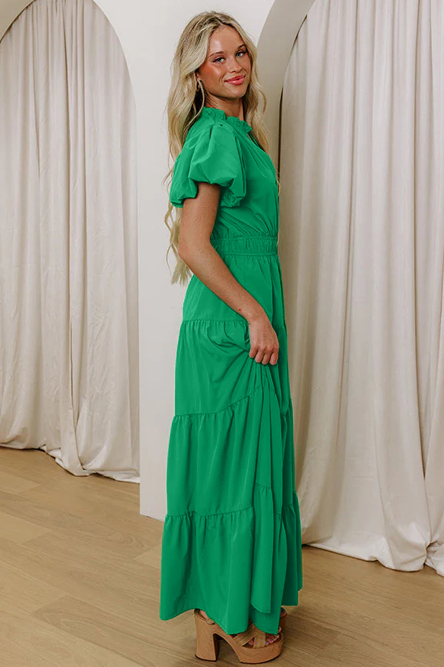 Solid Color V Neck Maxi Dress