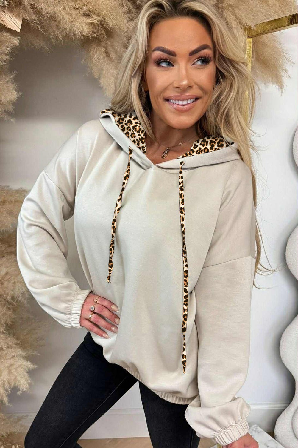 Leopard Trim Hoodie