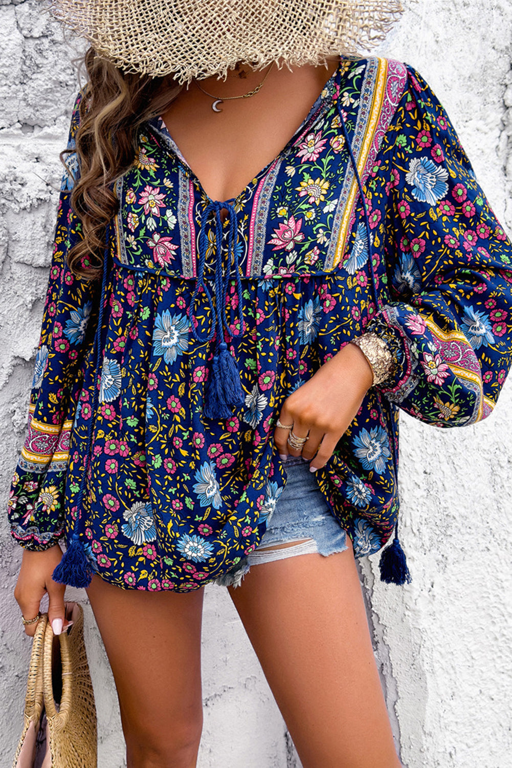 Tassel Tie Front Boho Blouse