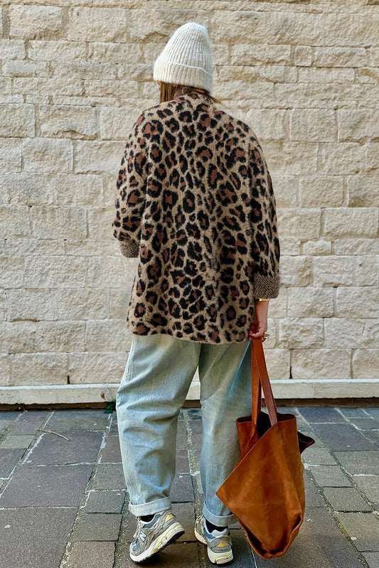 Brown Leopard Open Front Cardigan
