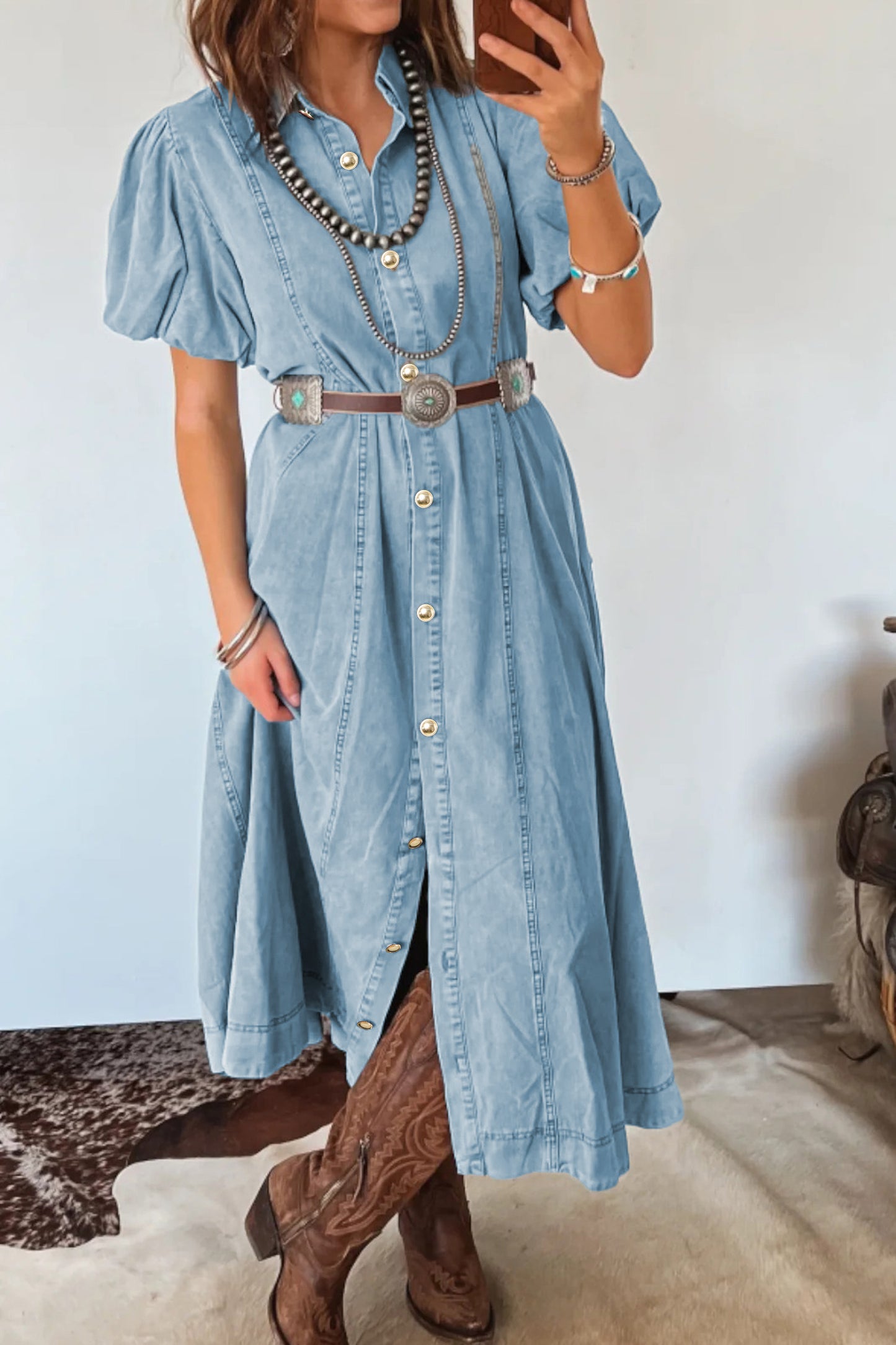 Denim Button Front Dress