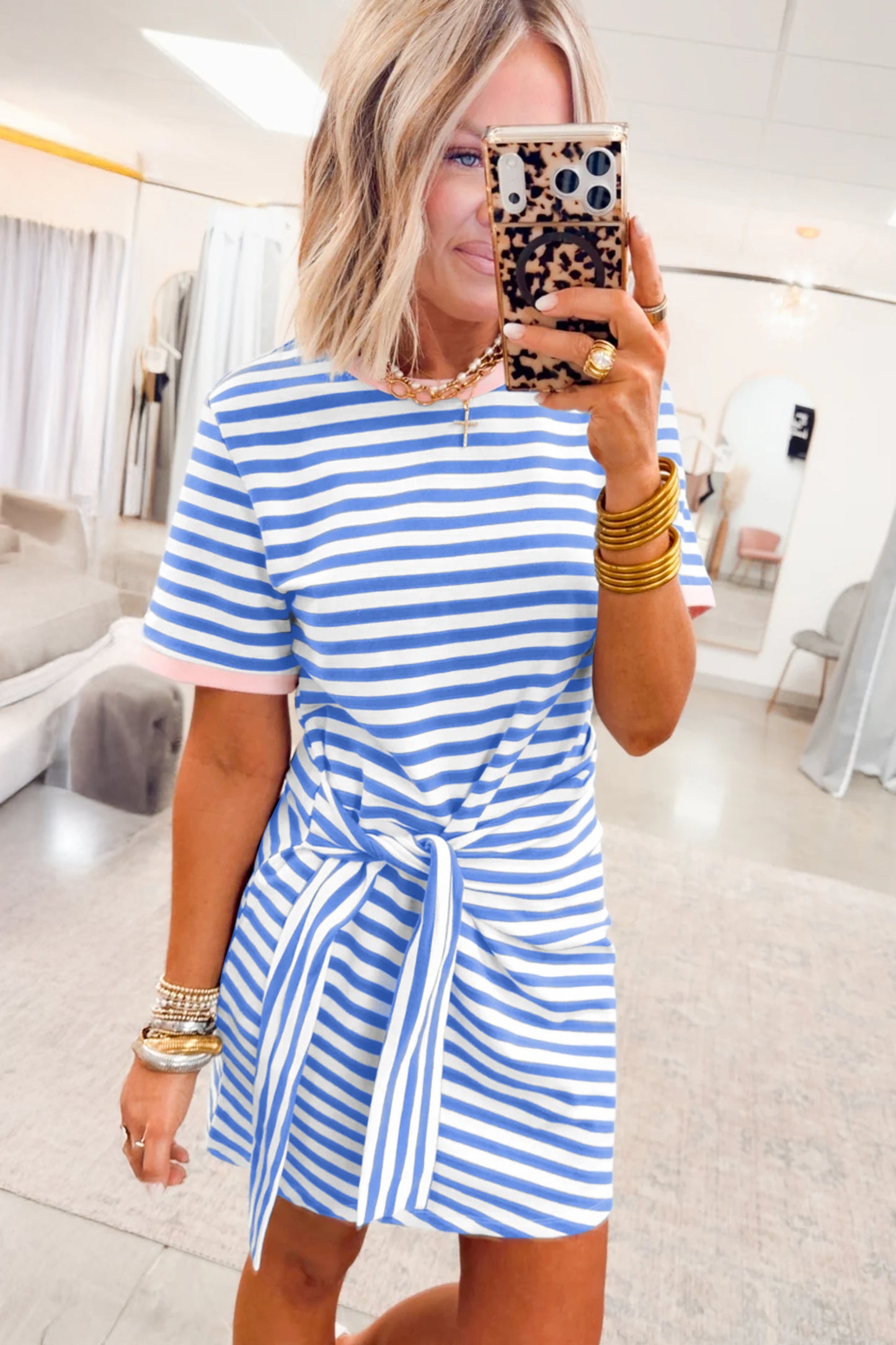 Stripe Tie Waist T Shirt Dress