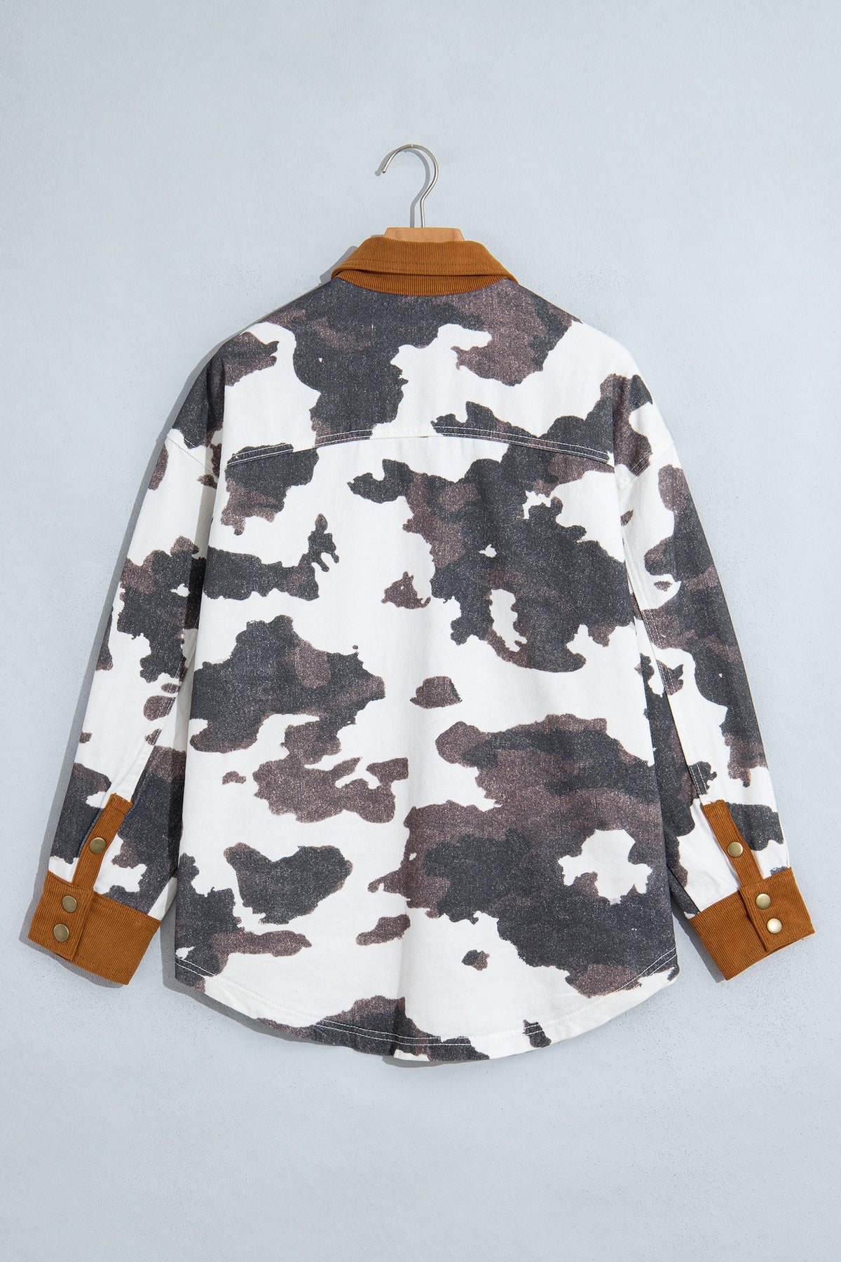 Cow Print Button-Up Denim Jacket