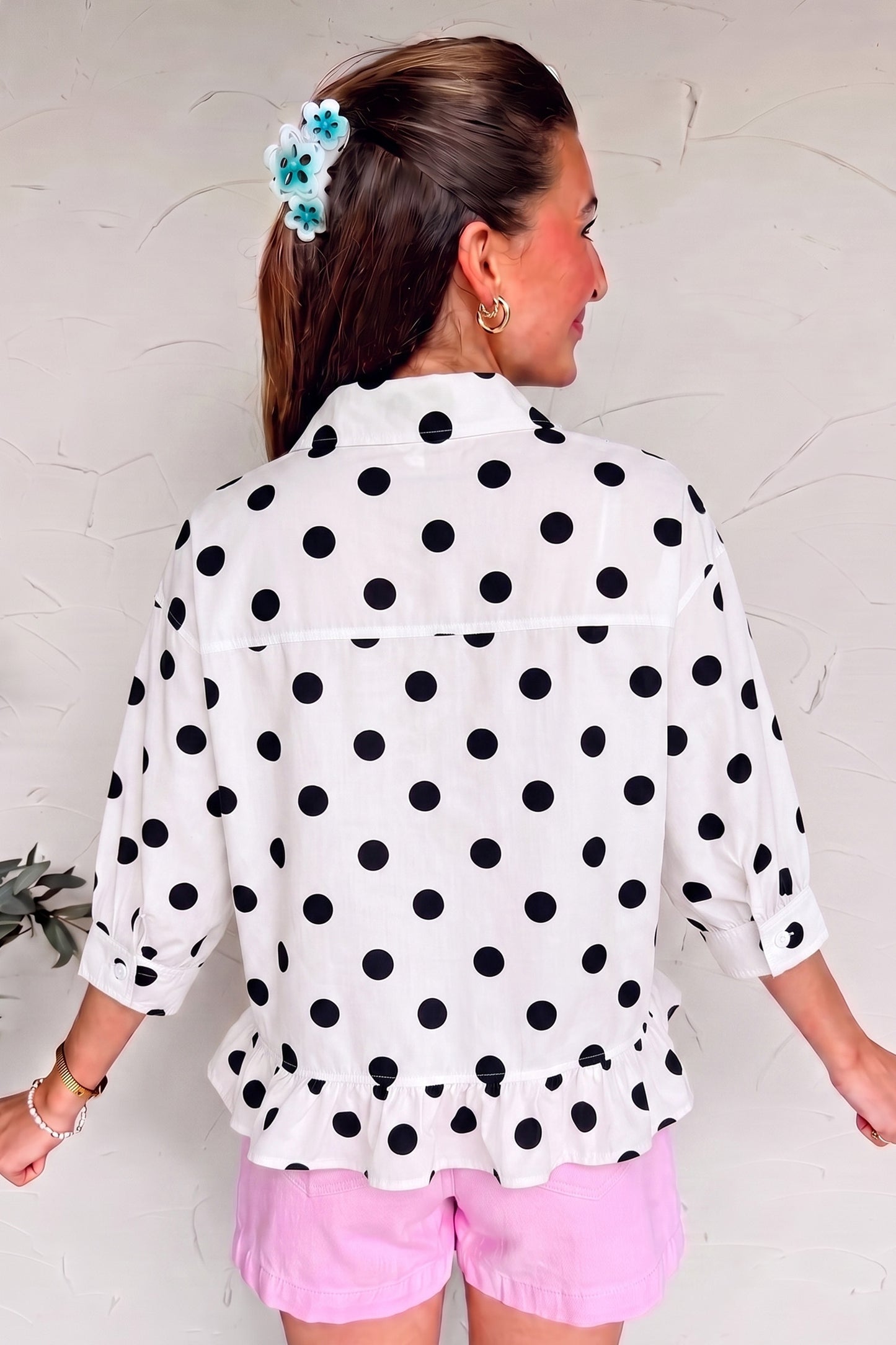Polka Dot Ruffle Hem Shirt