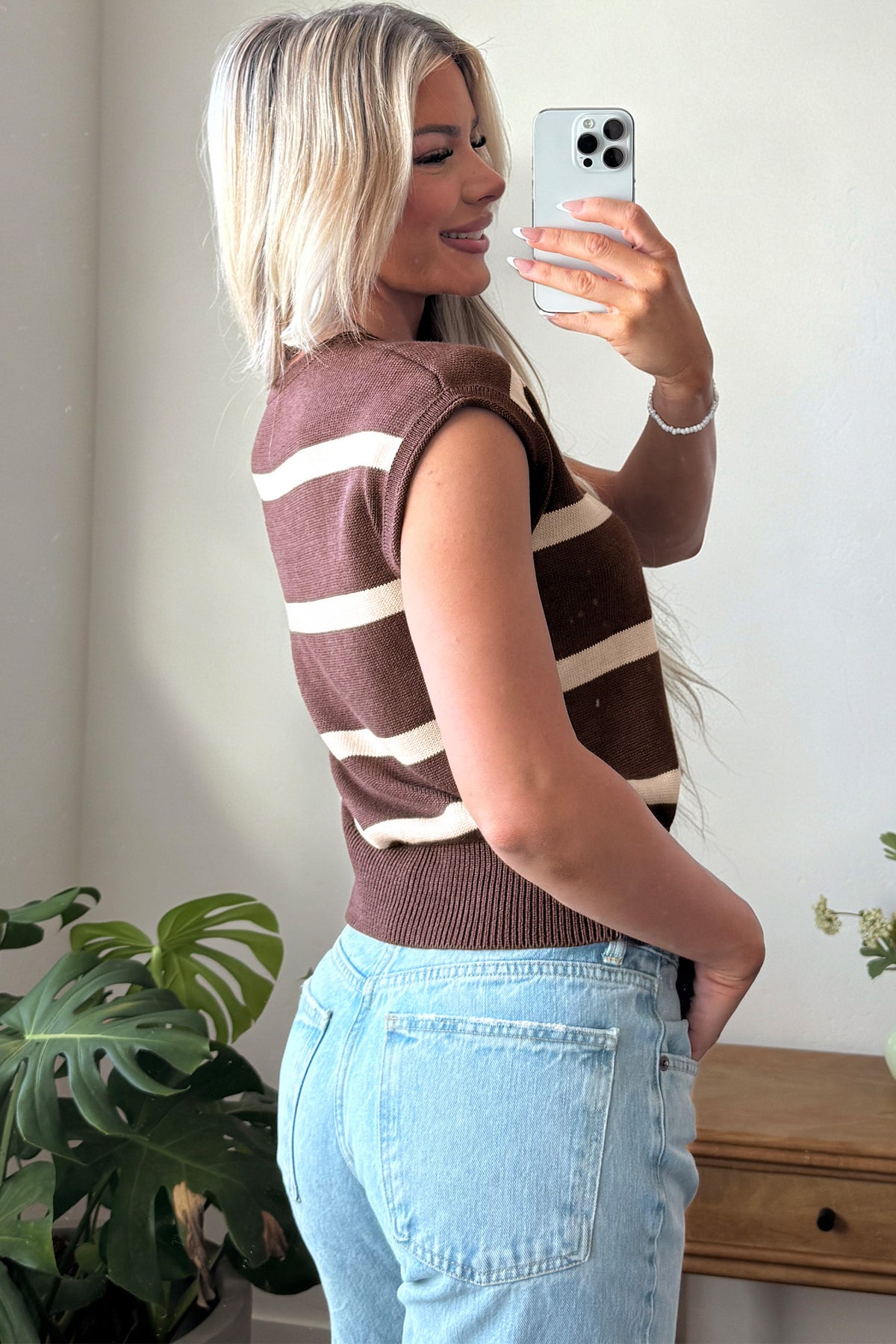 Western Stripe Short Sleeve Sweater